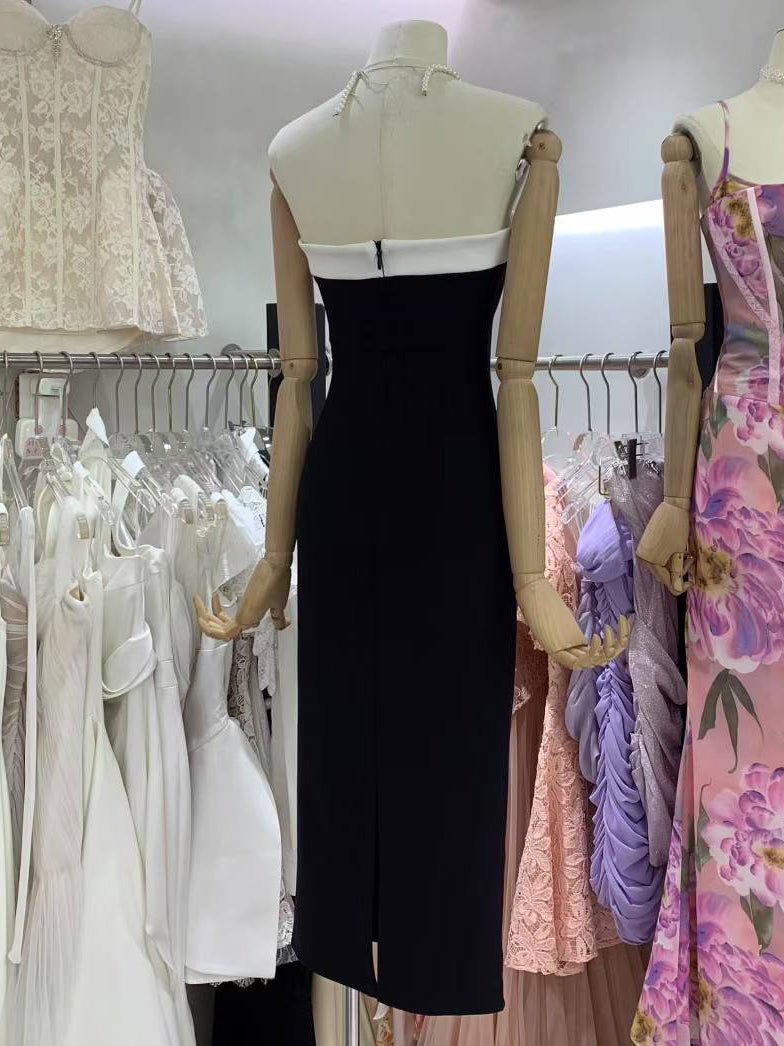 Hit Color Patchwork Bowknot Midi Dress - SISPELL