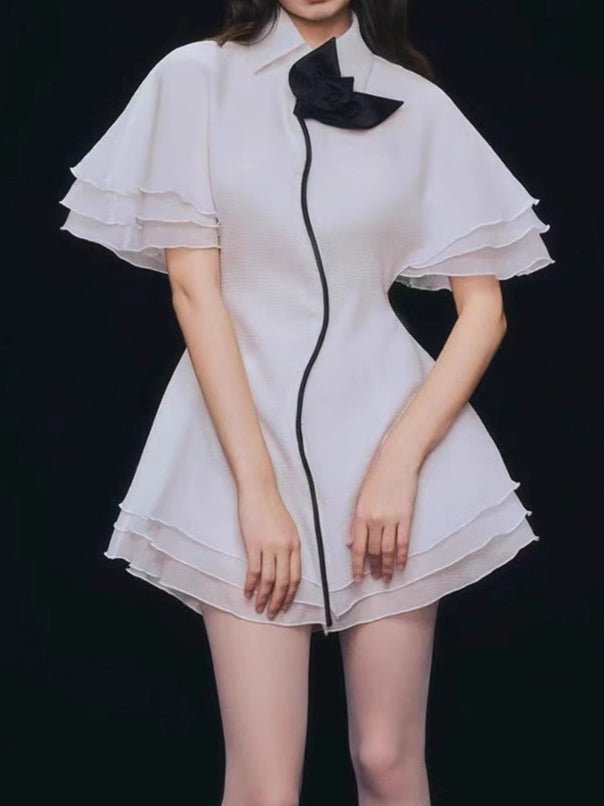 Hit Color Patchwork Ruffles Short Dress - SISPELL