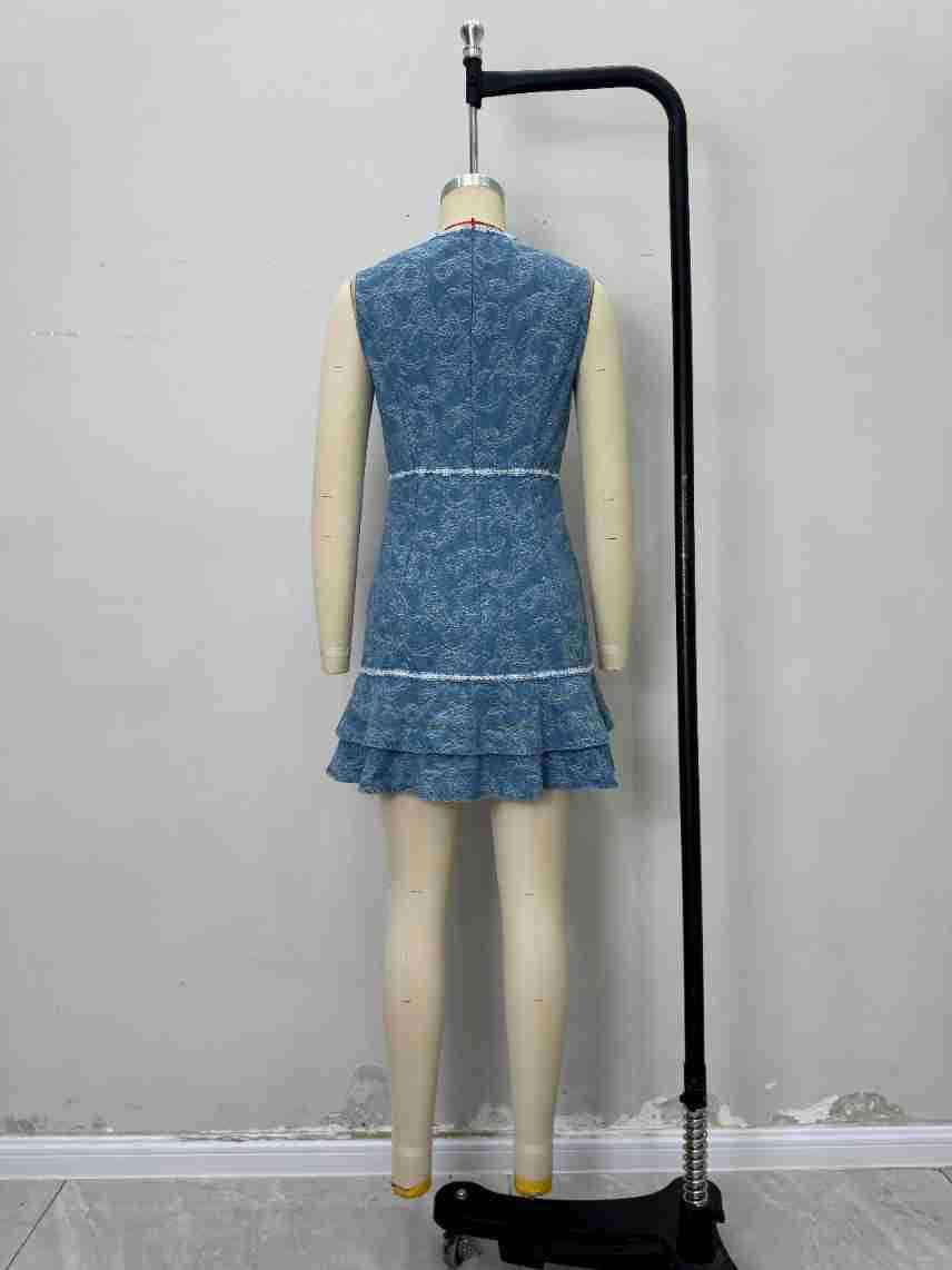 Hit Color Round Neck Short Dress - SISPELL