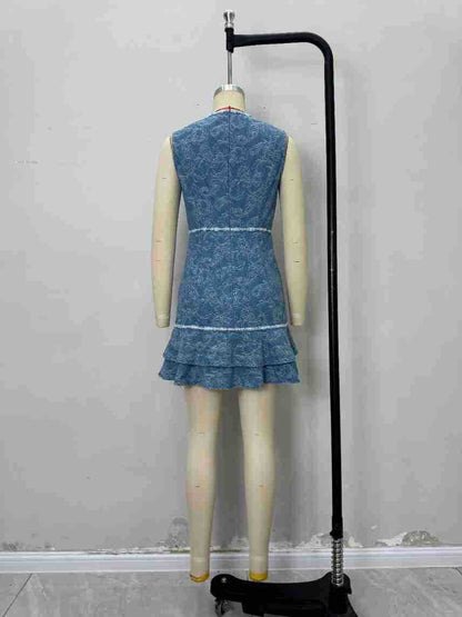 Hit Color Round Neck Short Dress - SISPELL