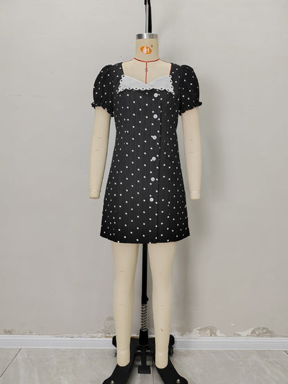 Hit Color Wave Point Short Dress - SISPELL