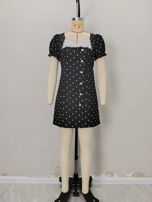 Hit Color Wave Point Short Dress - SISPELL