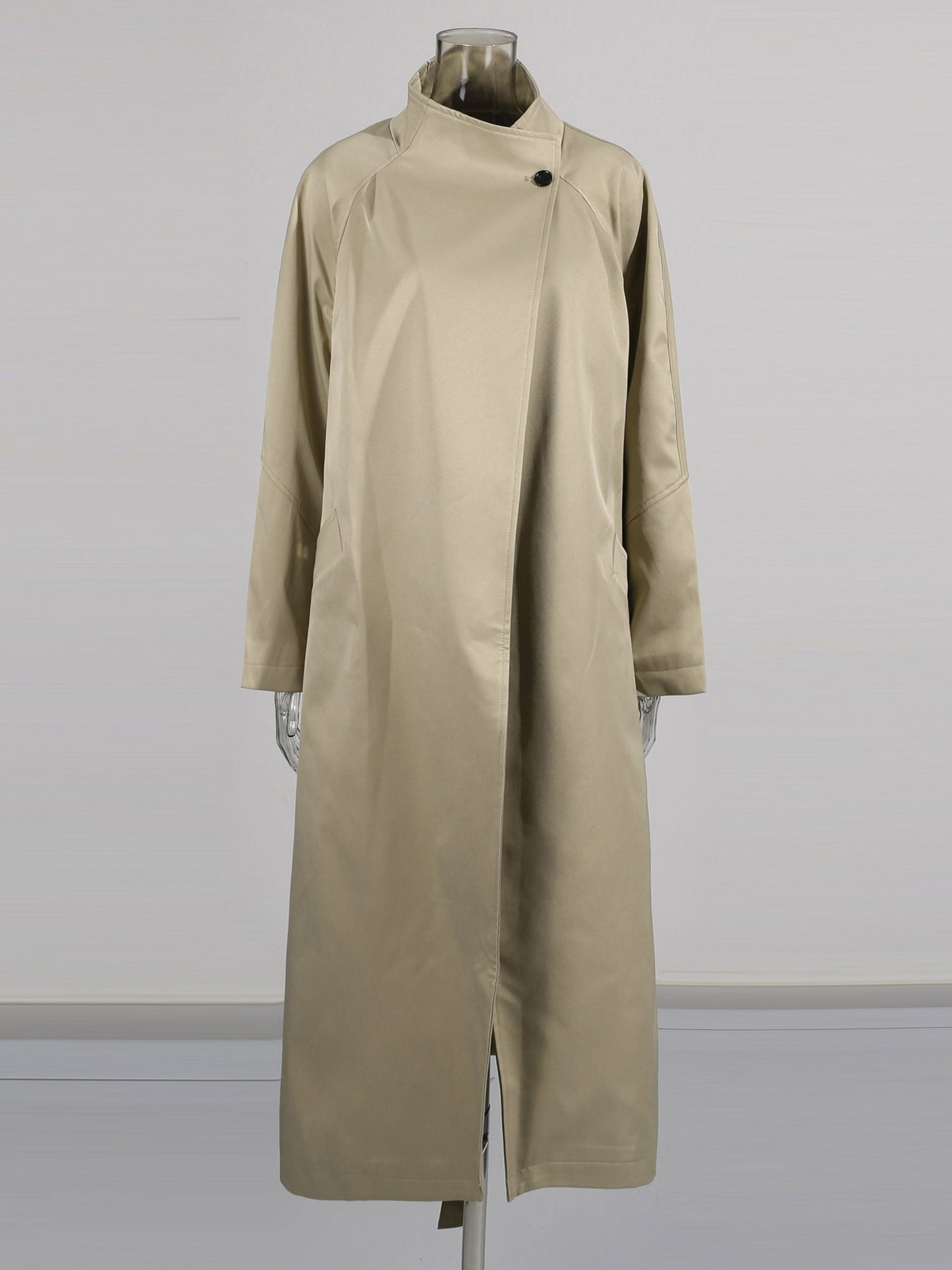 Khaki Asymmetric Long Trench Coat - SISPELL