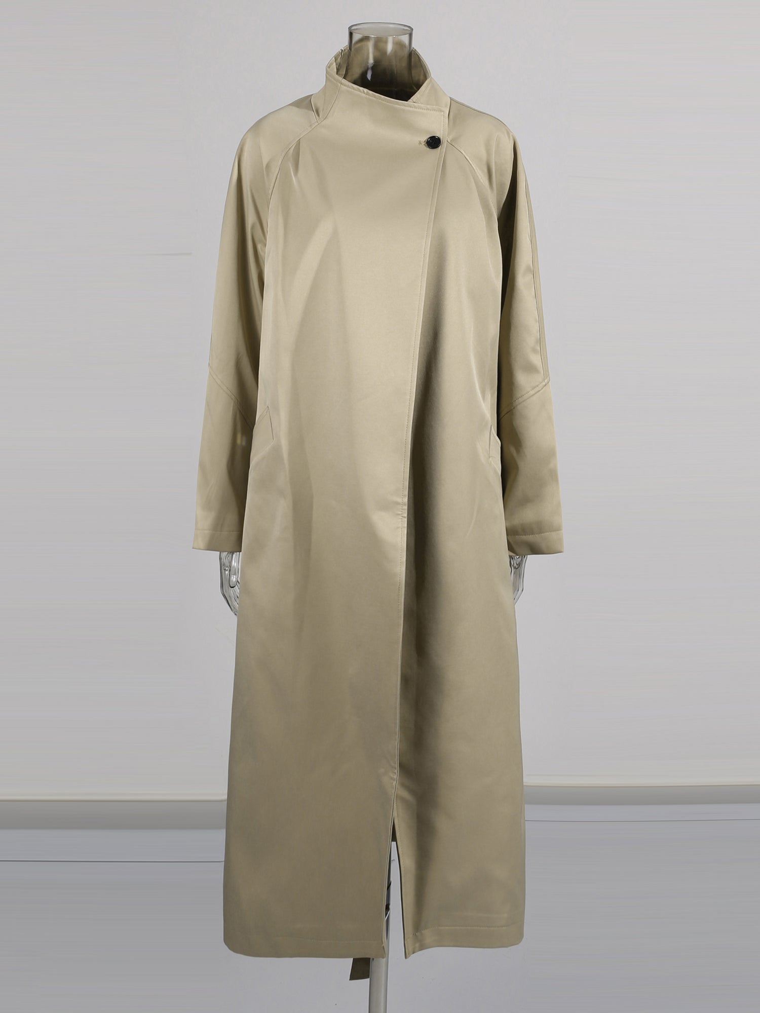 Khaki Asymmetric Long Trench Coat - SISPELL