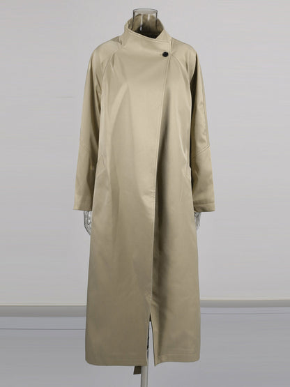 Khaki Asymmetric Long Trench Coat - SISPELL