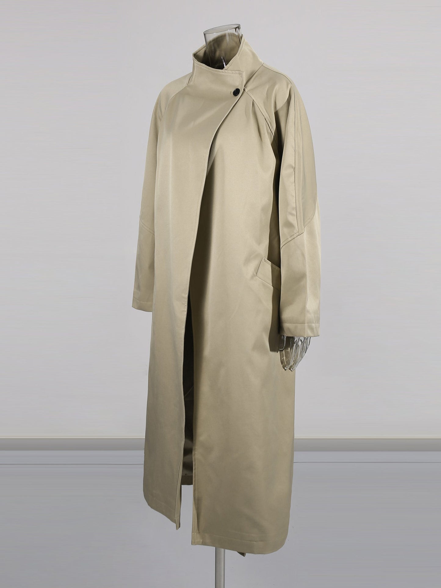 Khaki Asymmetric Long Trench Coat - SISPELL