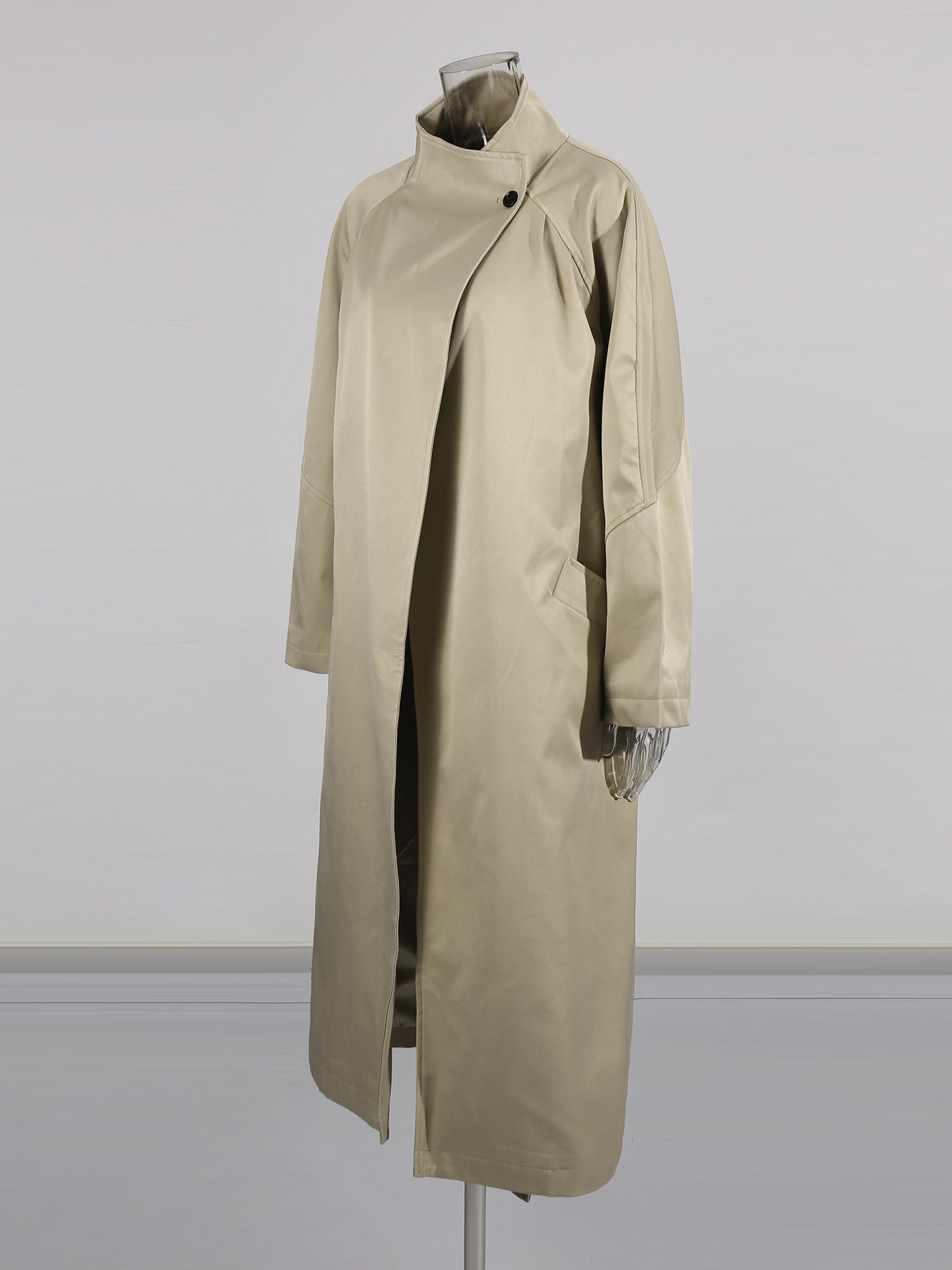 Khaki Asymmetric Long Trench Coat - SISPELL