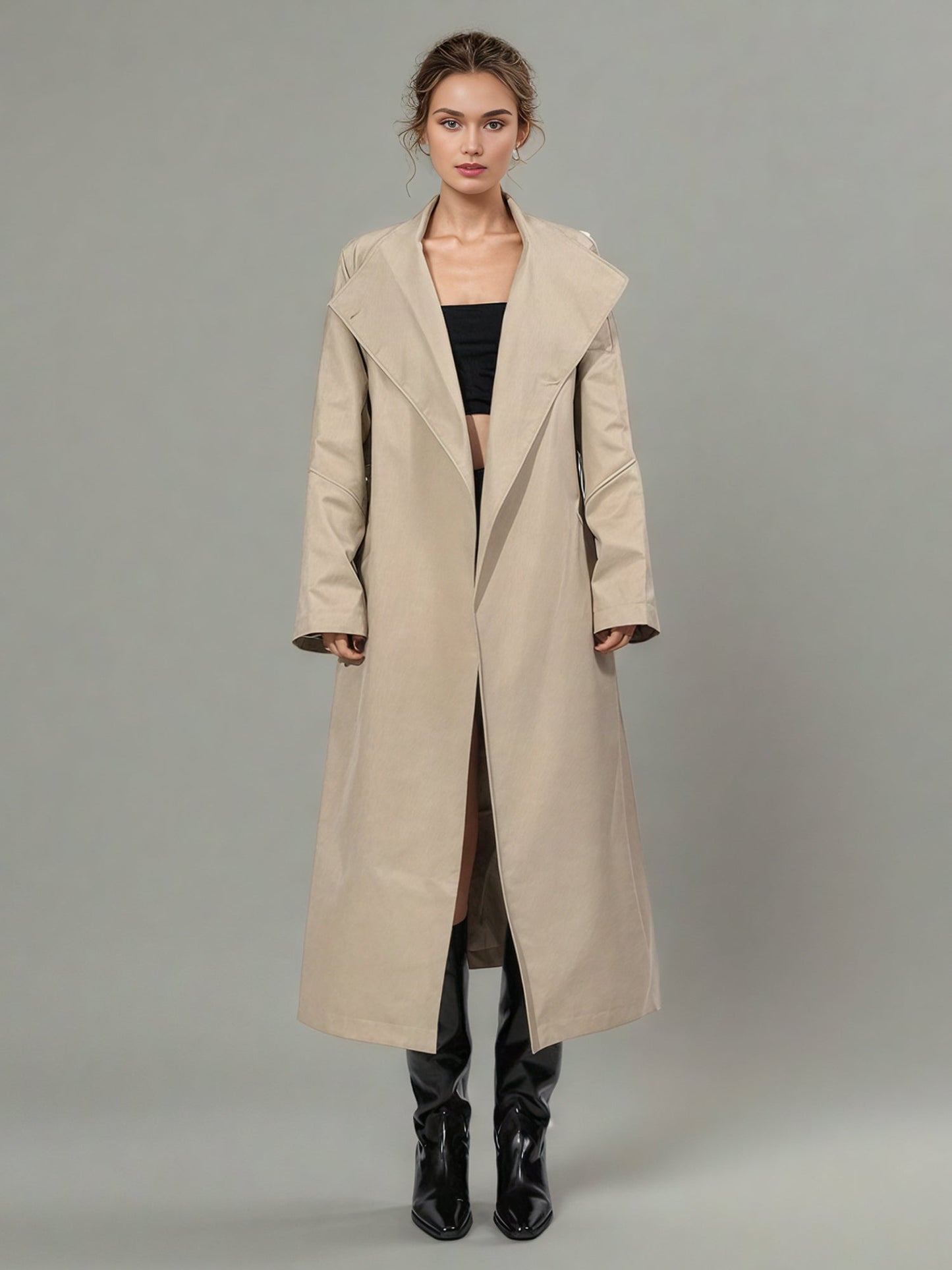 Khaki Asymmetric Long Trench Coat - SISPELL