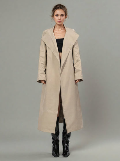 Khaki Asymmetric Long Trench Coat - SISPELL