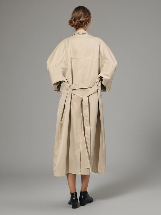 Khaki Asymmetric Long Trench Coat - SISPELL