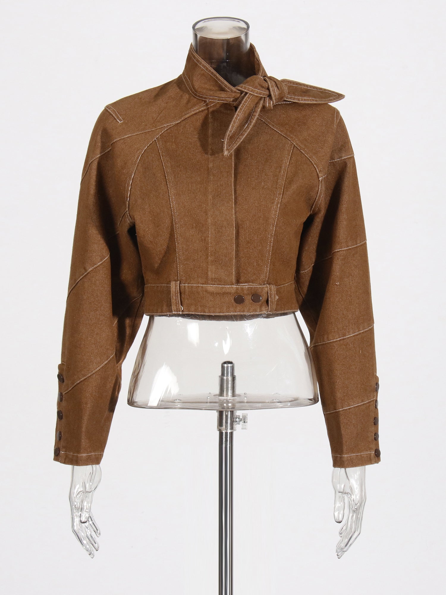 Khaki Cropped Jacket & Wide - Leg Pants Set - SISPELL