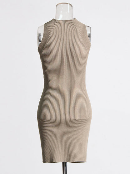 Khaki Knit Cutout Knot Bodycon Mini Dress - SISPELL