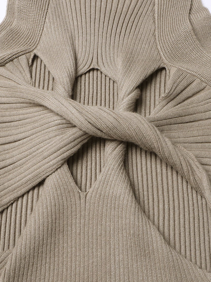 Khaki Knit Cutout Knot Bodycon Mini Dress - SISPELL