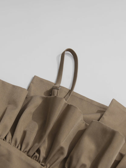 Khaki Off - Shoulder Jumpsuit with Belted Waist - SISPELL