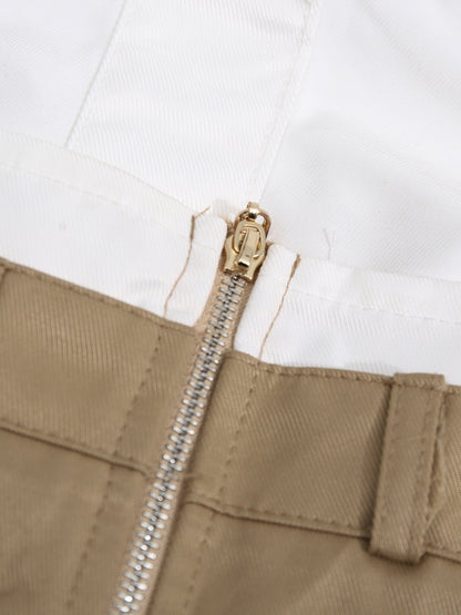 Khaki Strapless Trench Midi Dress with Buckle Belt - SISPELL