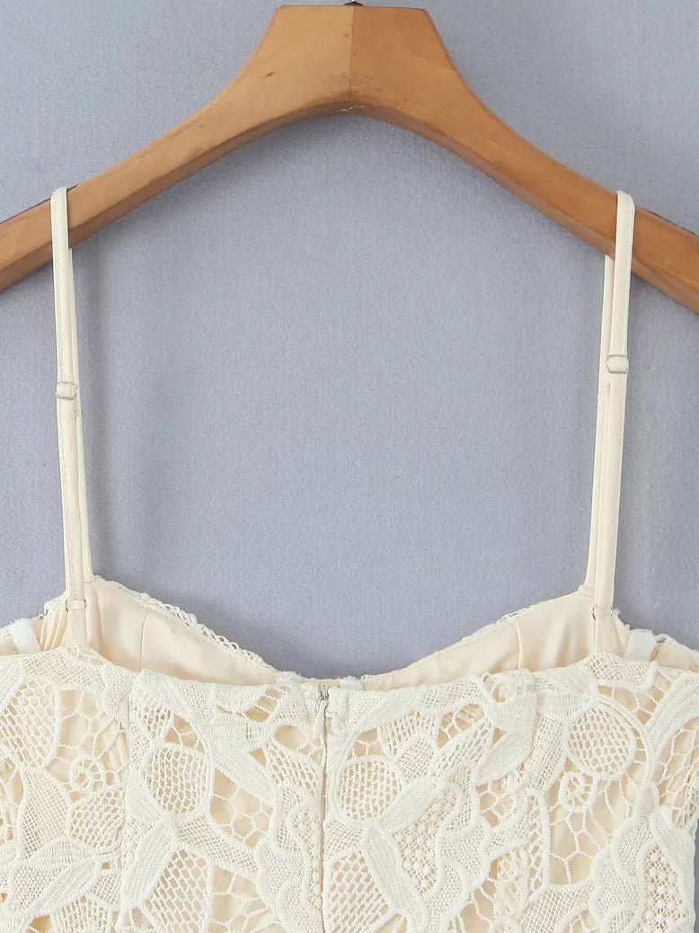 Lace Patchwork Strap Short Dress - SISPELL