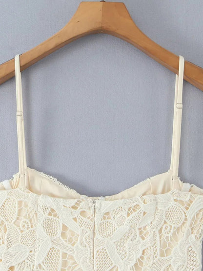 Lace Patchwork Strap Short Dress - SISPELL