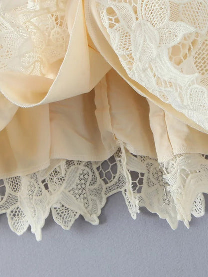 Lace Patchwork Strap Short Dress - SISPELL