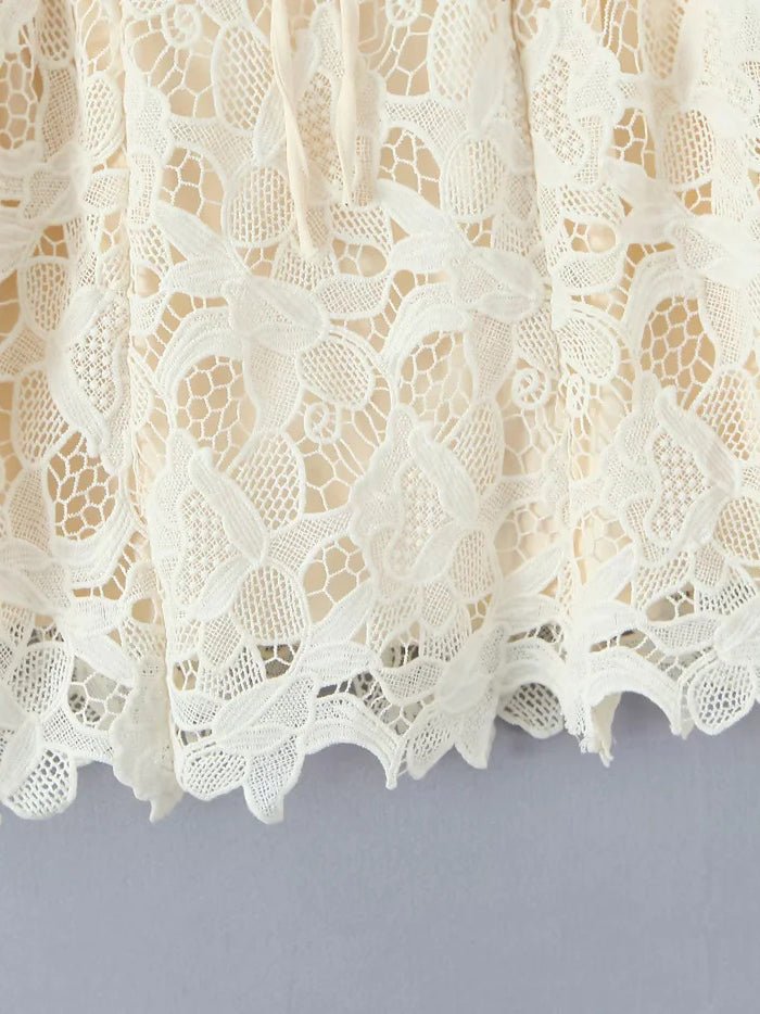 Lace Patchwork Strap Short Dress - SISPELL