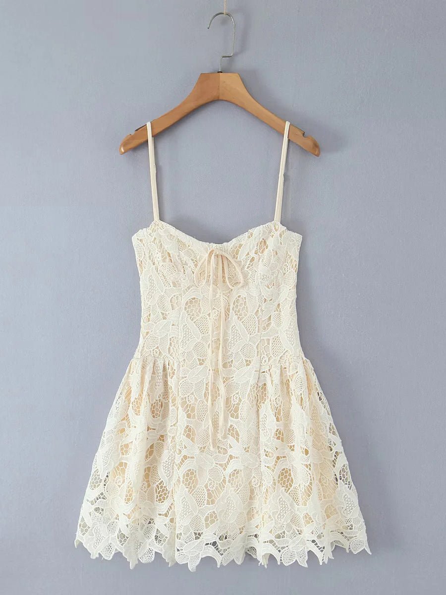 Lace Patchwork Strap Short Dress - SISPELL