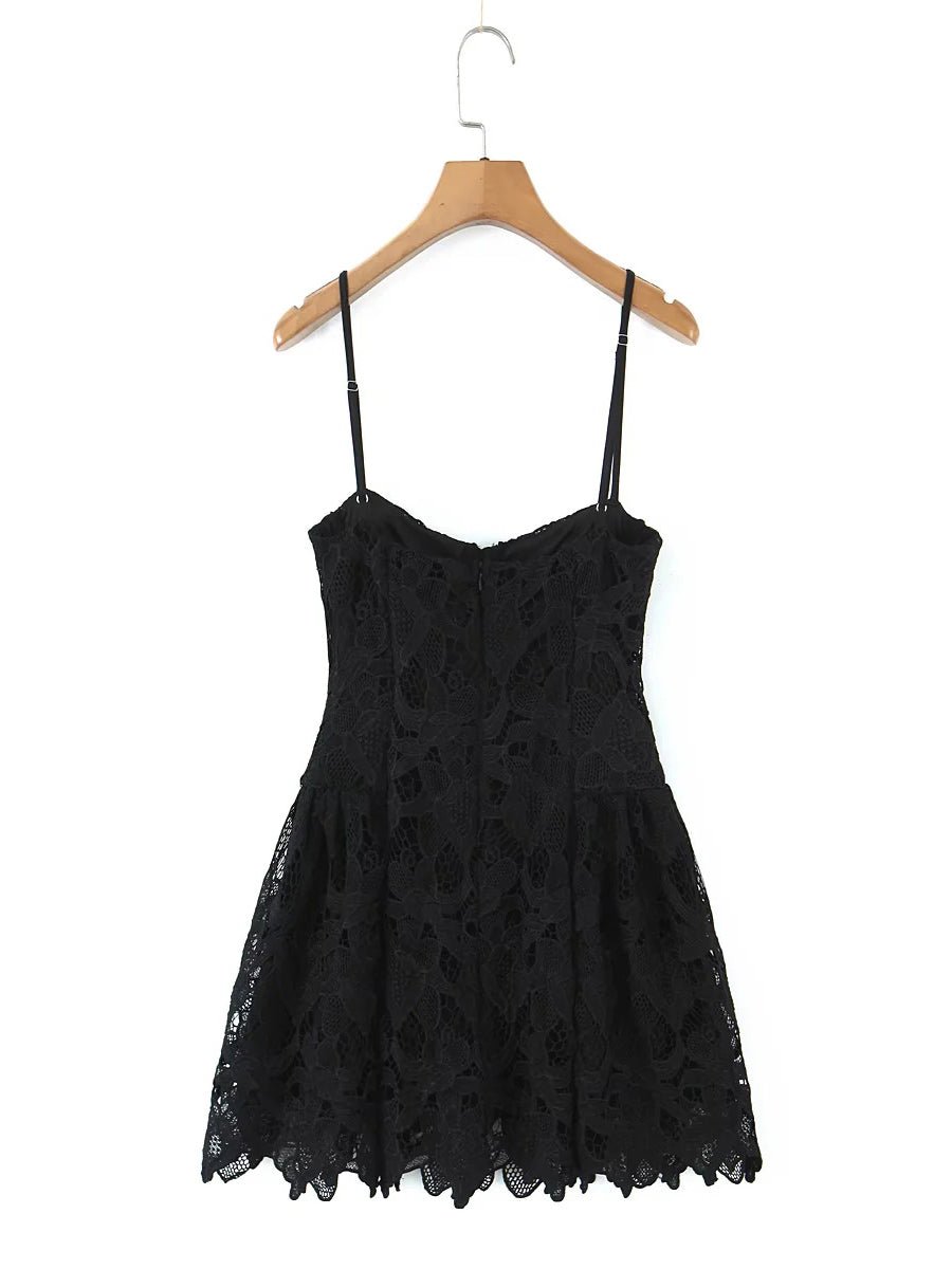 Lace Patchwork Strap Short Dress - SISPELL