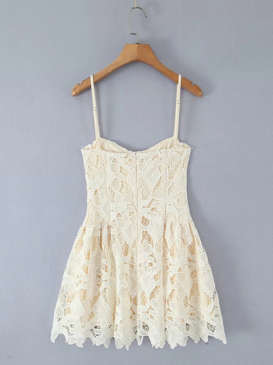 Lace Patchwork Strap Short Dress - SISPELL