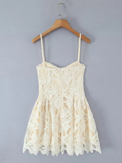 Lace Patchwork Strap Short Dress - SISPELL