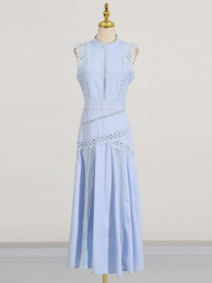 Light Blue Lace Sleeveless Midi Dress - SISPELL