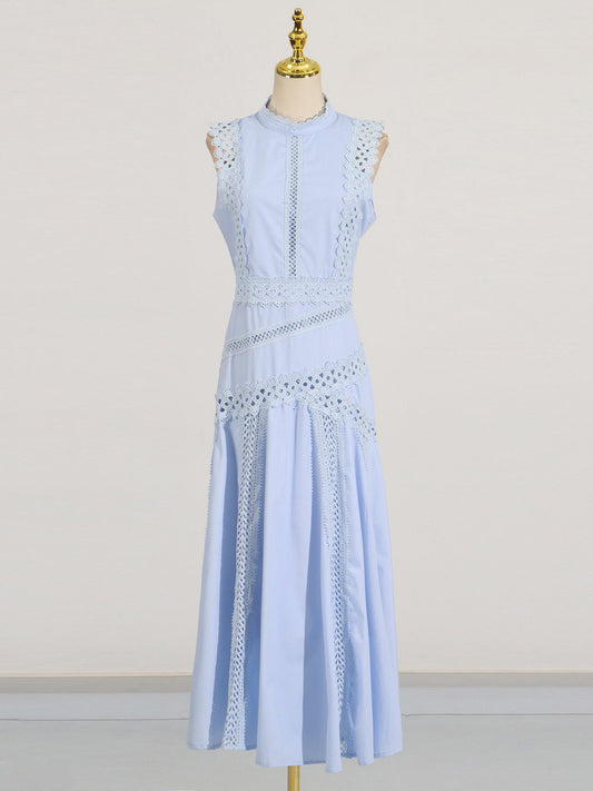 Light Blue Lace Sleeveless Midi Dress - SISPELL