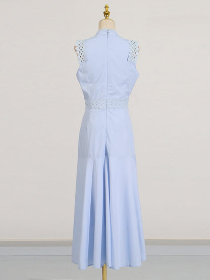 Light Blue Lace Sleeveless Midi Dress - SISPELL