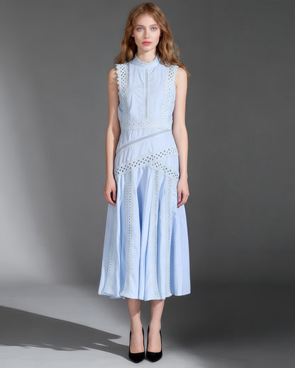 Light Blue Lace Sleeveless Midi Dress - SISPELL