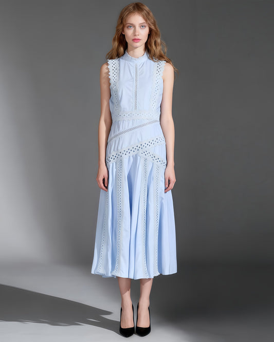 Light Blue Lace Sleeveless Midi Dress - SISPELL