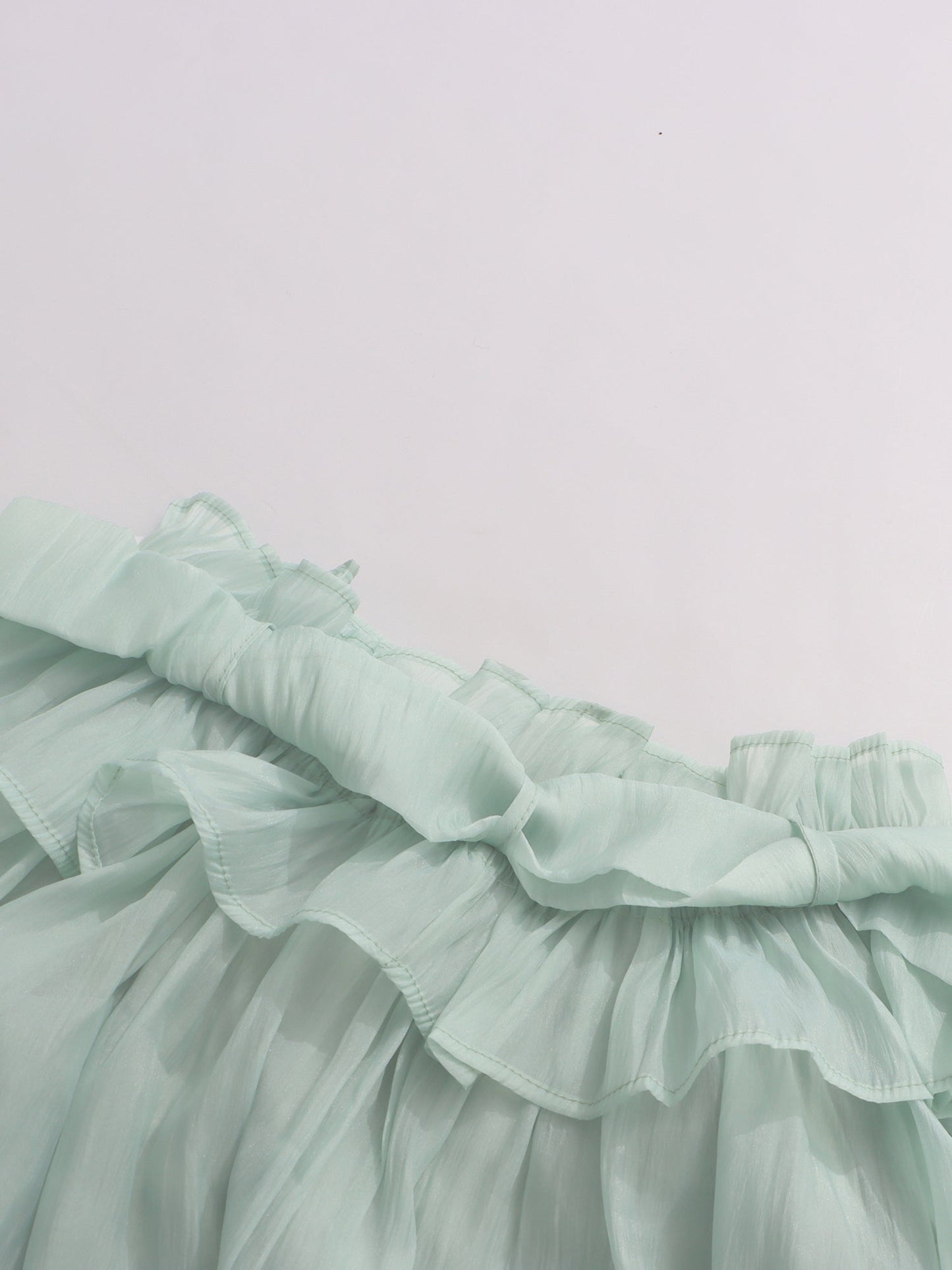 Light Green Off - Shoulder Ruffled Sheer Blouse - SISPELL