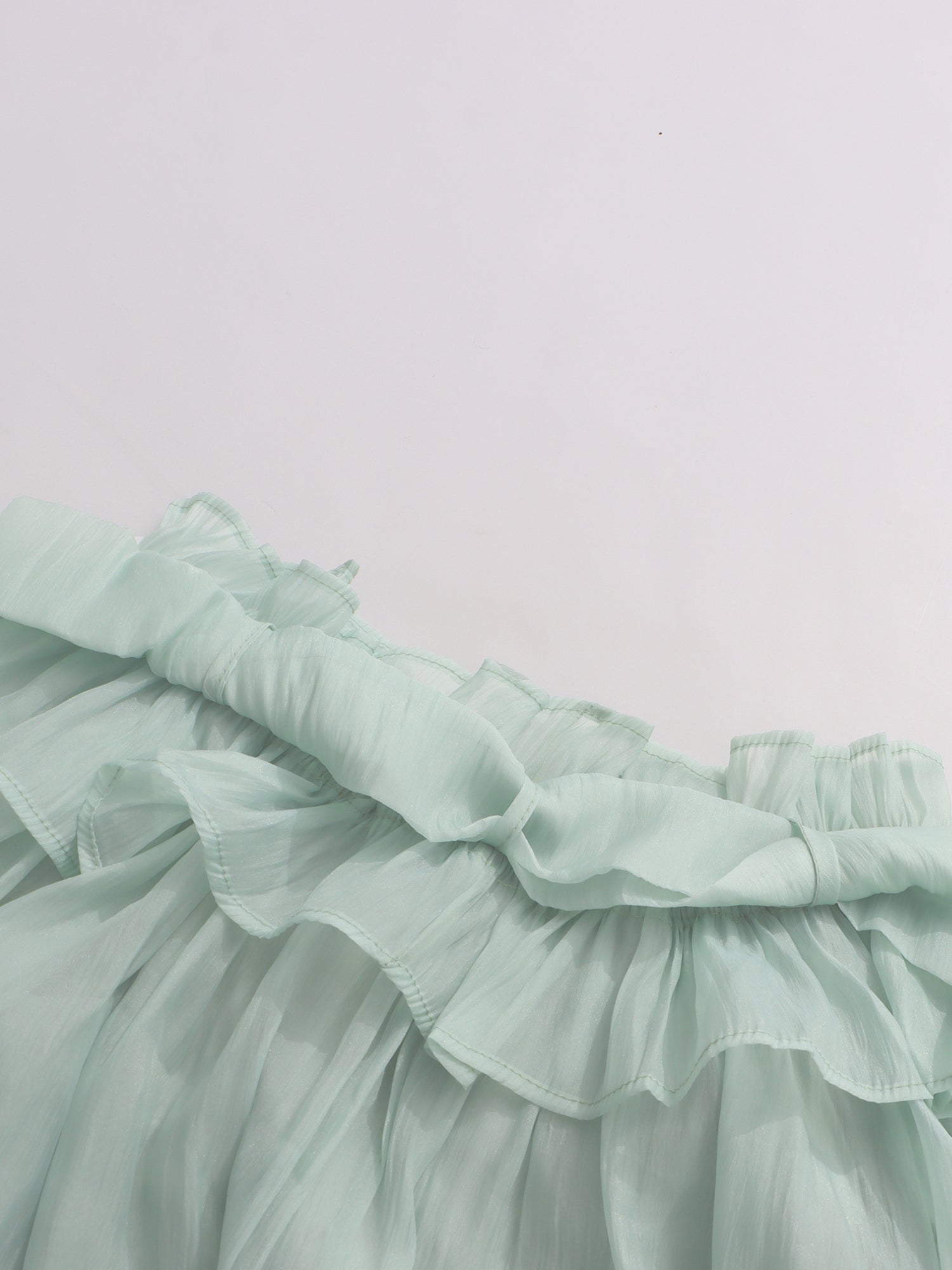 Light Green Off - Shoulder Ruffled Sheer Blouse - SISPELL