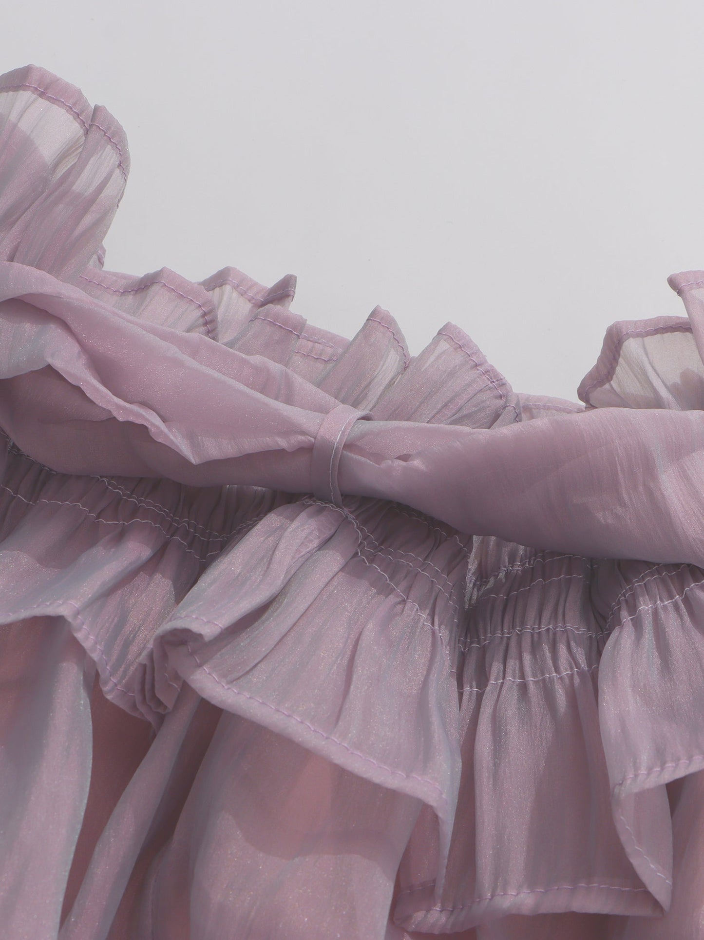 Light Purple Off - Shoulder Ruffled Sheer Blouse - SISPELL