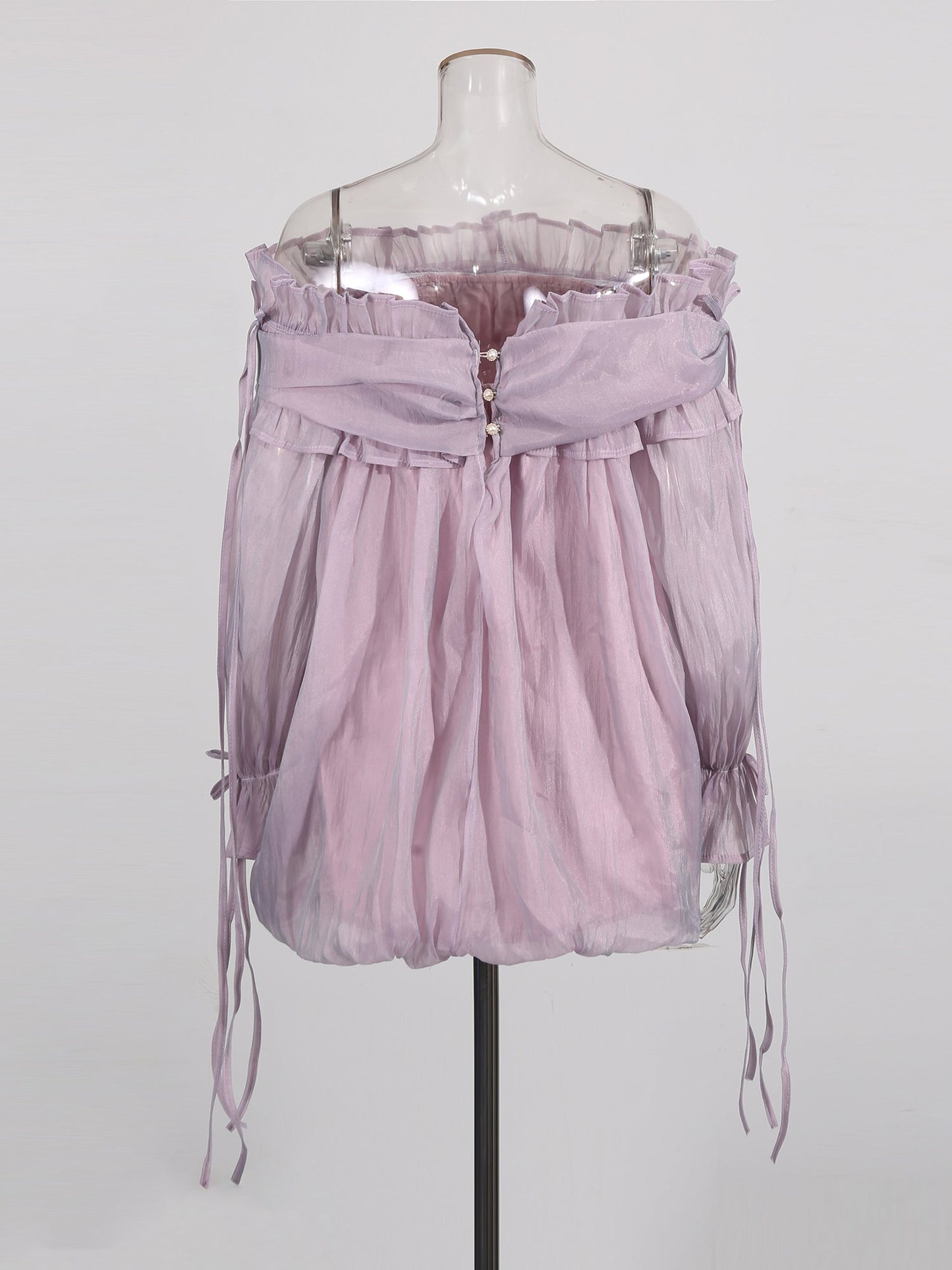 Light Purple Off - Shoulder Ruffled Sheer Blouse - SISPELL