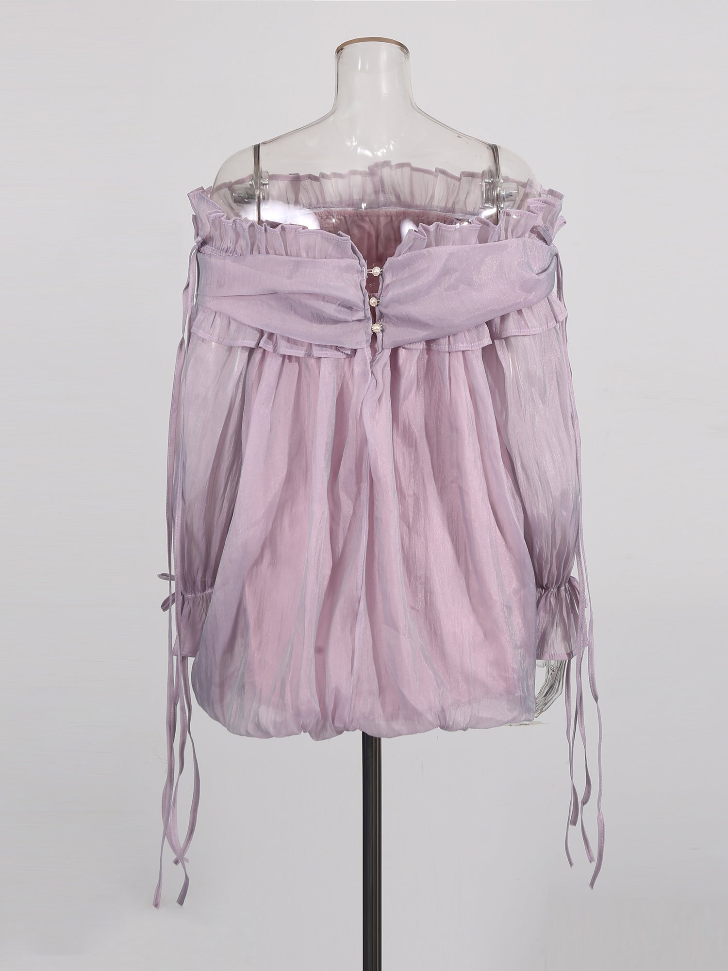 Light Purple Off - Shoulder Ruffled Sheer Blouse - SISPELL