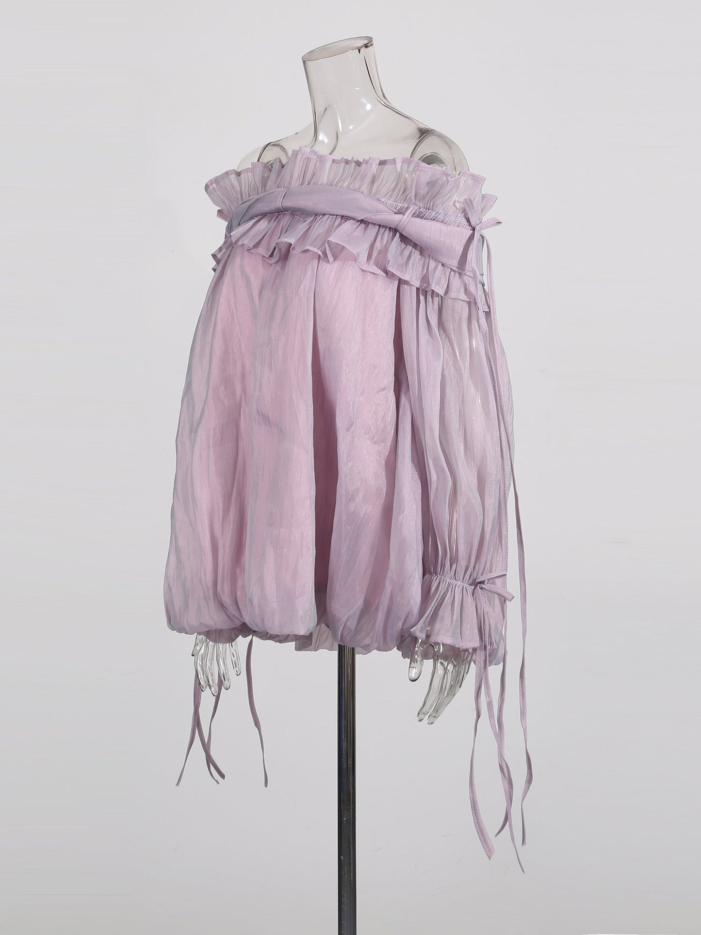 Light Purple Off - Shoulder Ruffled Sheer Blouse - SISPELL