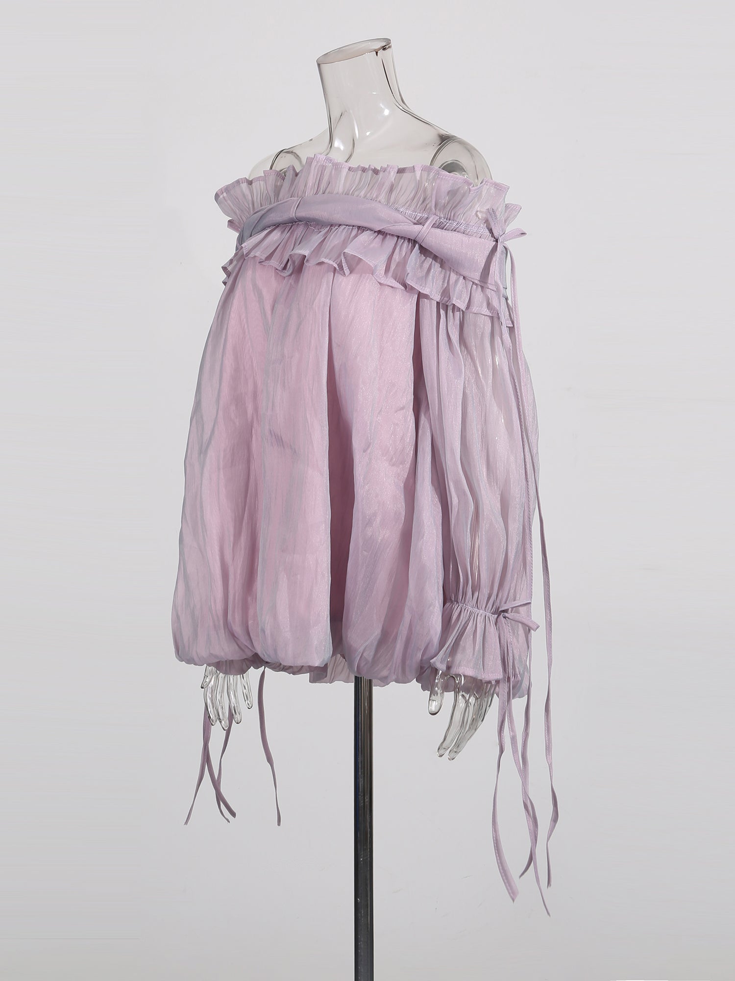 Light Purple Off - Shoulder Ruffled Sheer Blouse - SISPELL