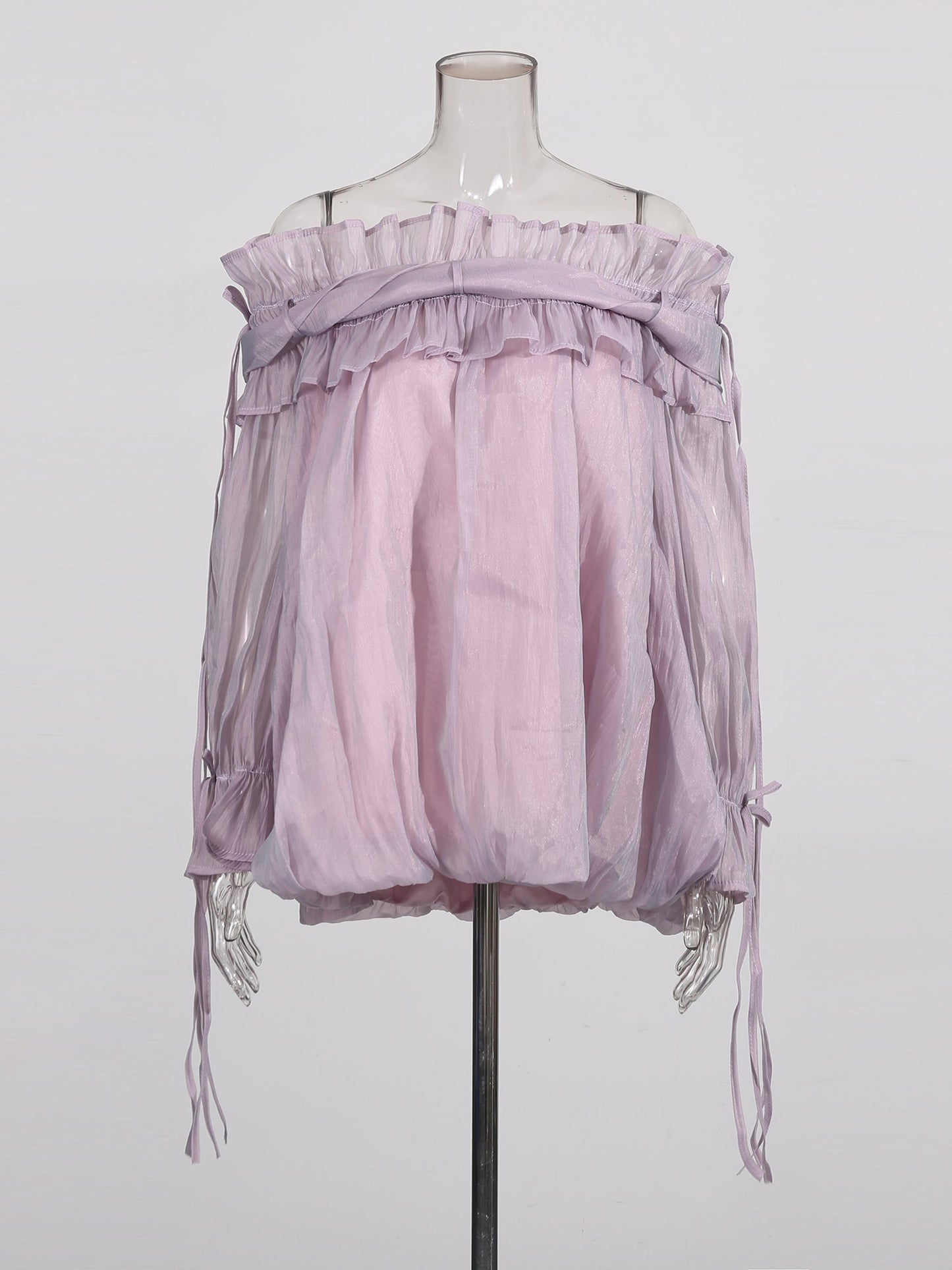 Light Purple Off - Shoulder Ruffled Sheer Blouse - SISPELL