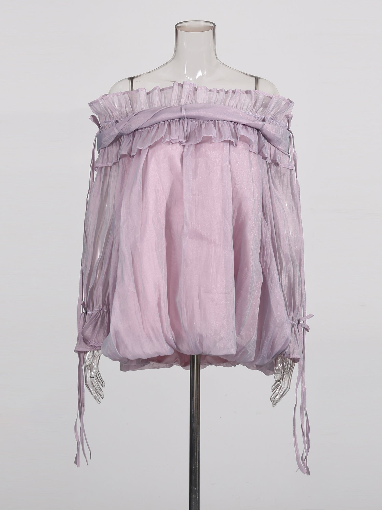 Light Purple Off - Shoulder Ruffled Sheer Blouse - SISPELL