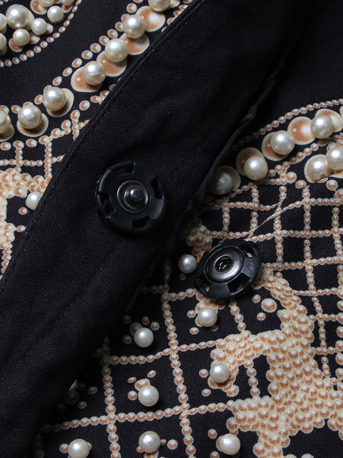 Luxurious Black Blazer with Gold and Pearl Embellishments - SISPELL