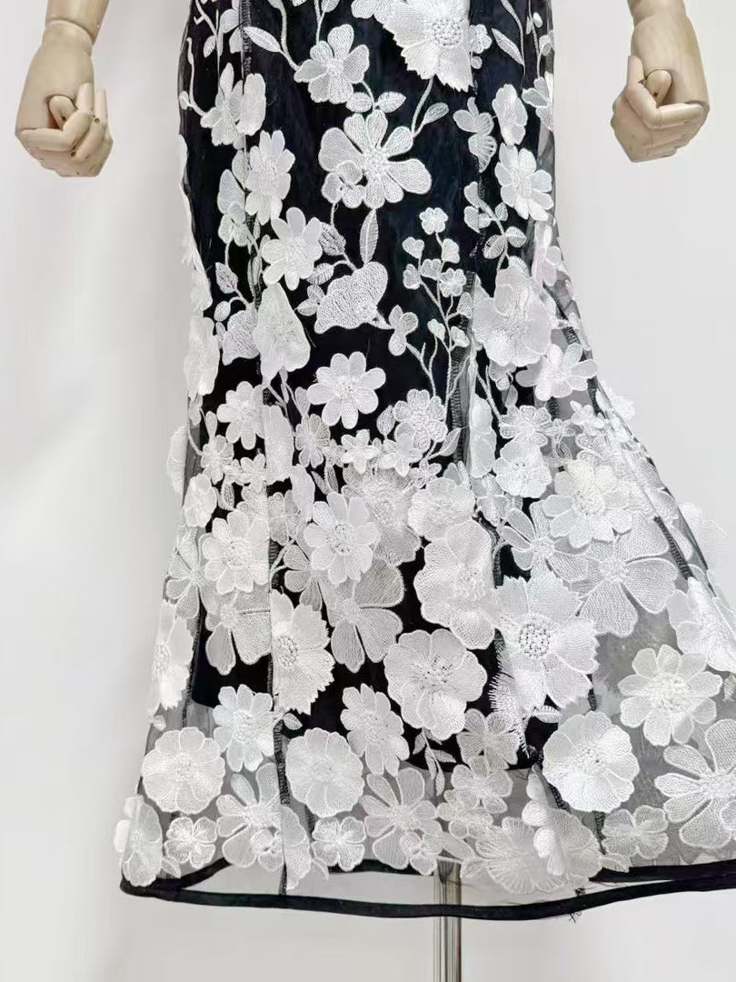 Elegant Patchwork Flower Long Dress
