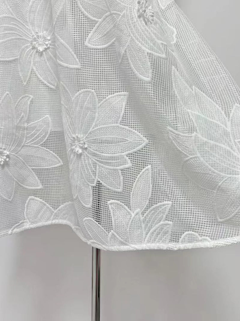 Mesh Patchwork Flower V-neck Long Dress