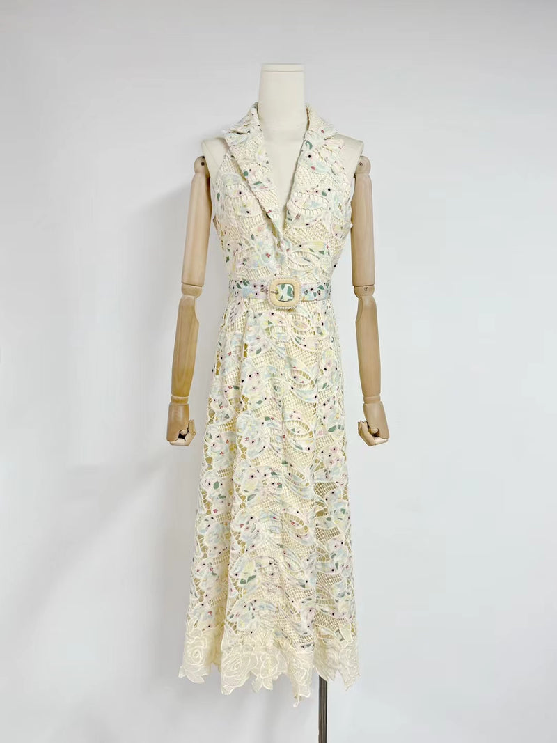 Lapel Ruffles Solid Long Dress