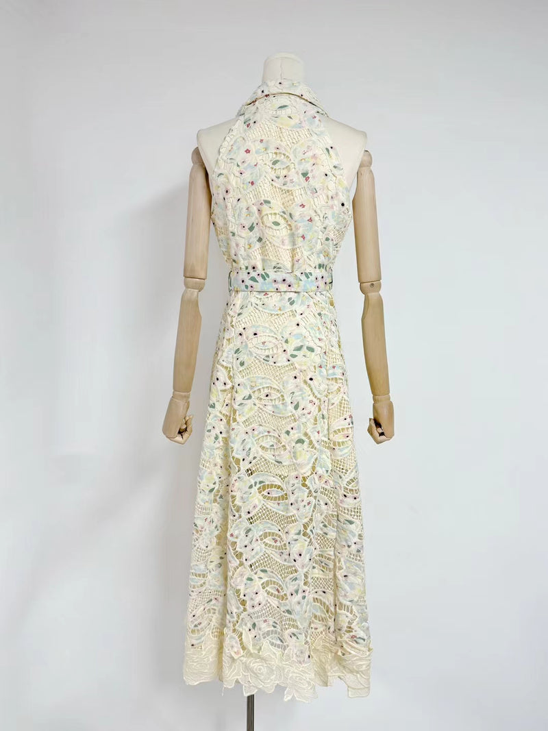 Lapel Ruffles Solid Long Dress