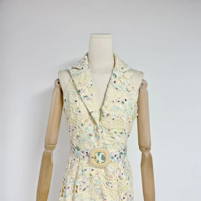 Lapel Ruffles Solid Long Dress
