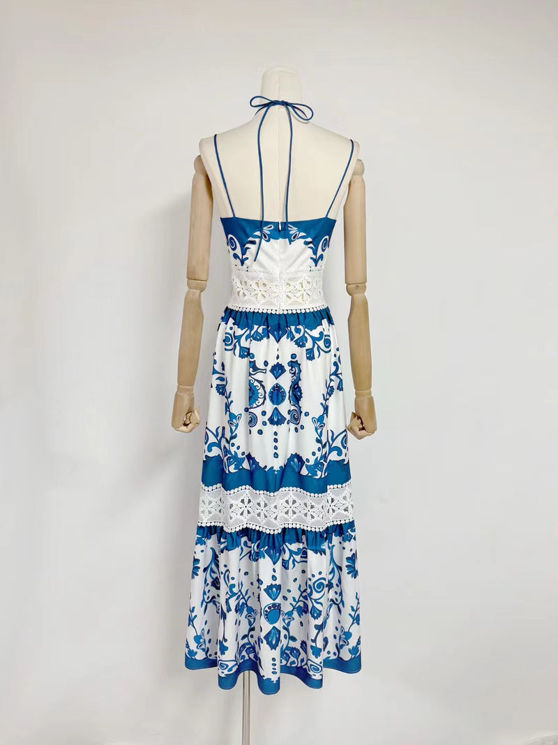 Elegant Patchwork V-neck Long Dress