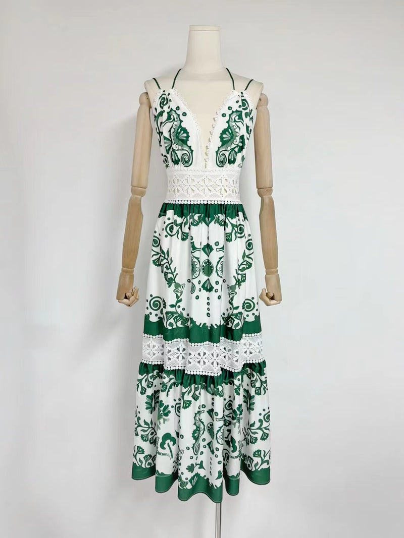 Elegant Patchwork V-neck Long Dress