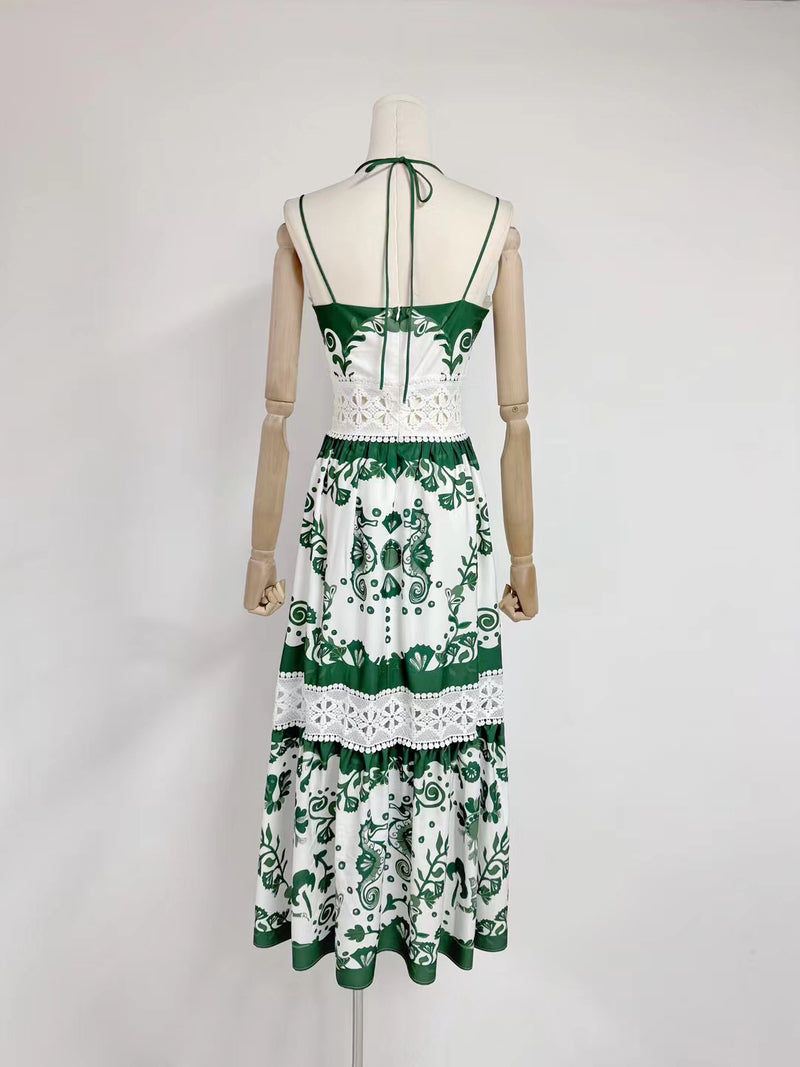 Elegant Patchwork V-neck Long Dress